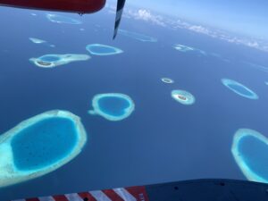 Seaplane ride over the Maldives